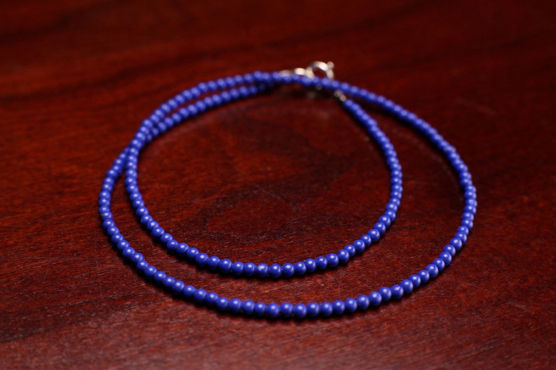 Genuine Lapis Lazuli 2mm smooth Round royal blue with 925 Sterling clasp Choker, Layering Necklace Gemstones gift for Man and women