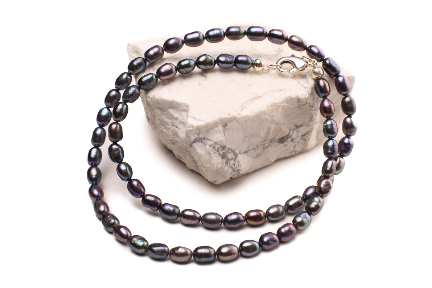 Natural Freshwater Peacock Gray Pearl Rice Oval AAA high luster Silver Necklace, Choker, Layering, Minimalist