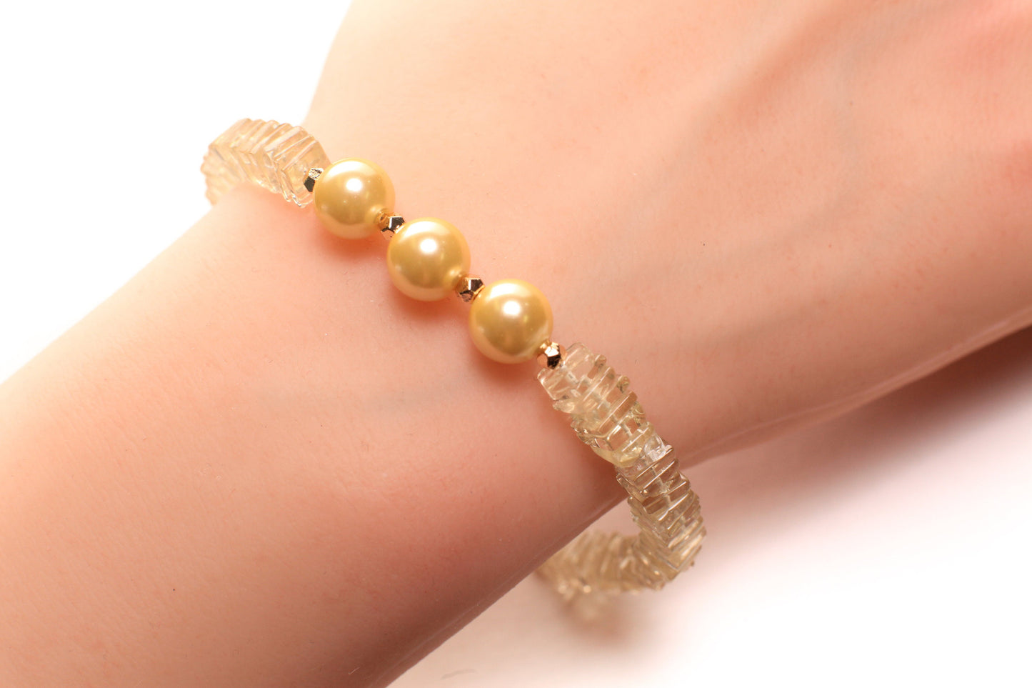 Citrine Square Heishi 5mm Bracelet Yellow South SeaShell Pearl in 14k Gold Filled lobster Clasp and findings, healing, energy Chakra gift