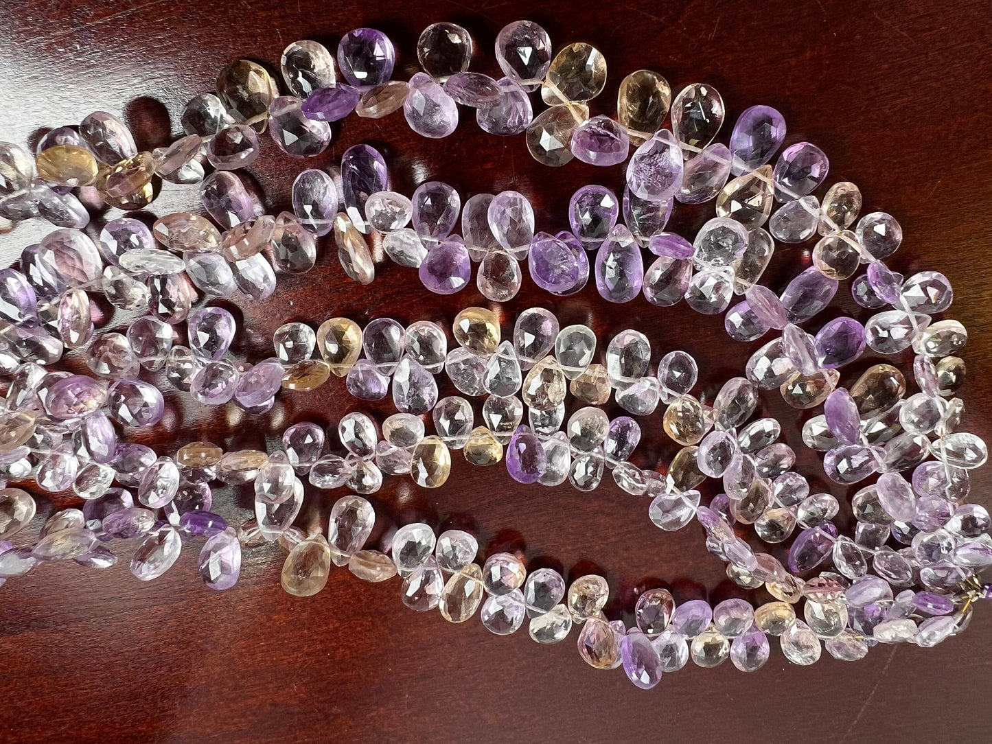 Natural Ametrine Faceted tear drop Purple Yellow drop shape Beads .