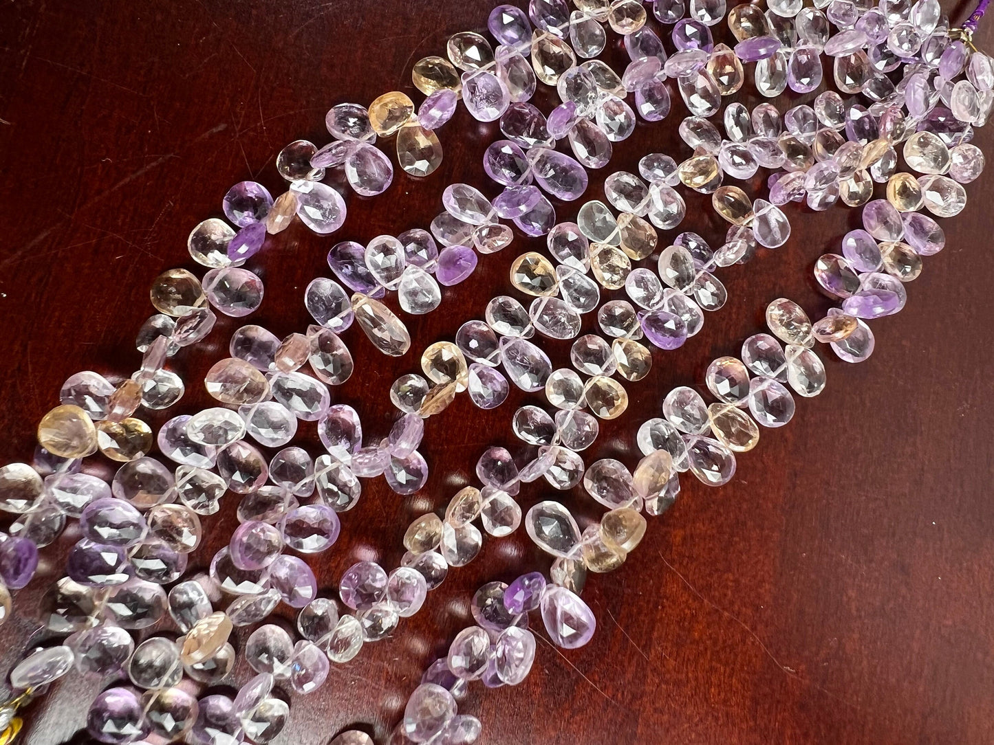 Natural Ametrine Faceted tear drop Purple Yellow drop shape Beads .