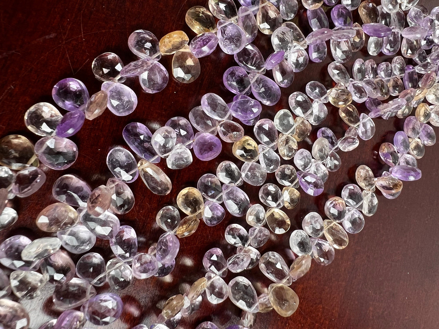 Natural Ametrine Faceted tear drop Purple Yellow drop shape Beads .