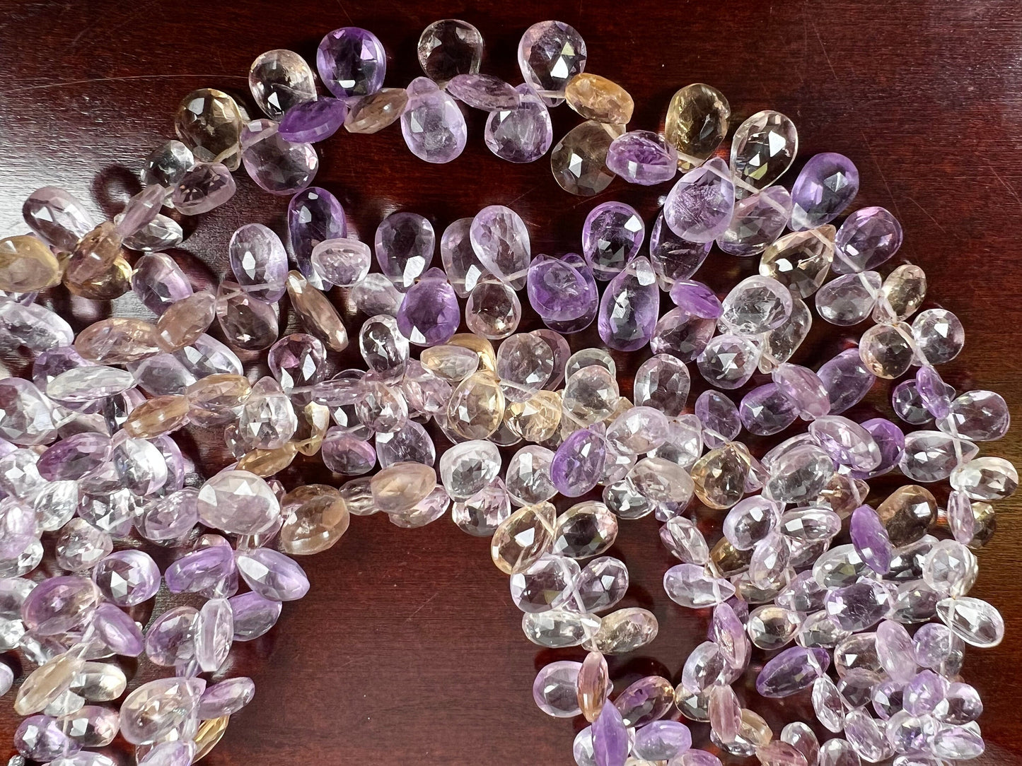 Natural Ametrine Faceted tear drop Purple Yellow drop shape Beads .