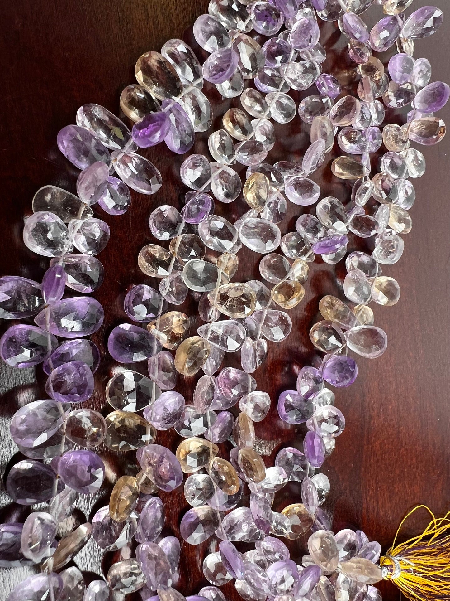 Natural Ametrine Faceted tear drop Purple Yellow drop shape Beads .