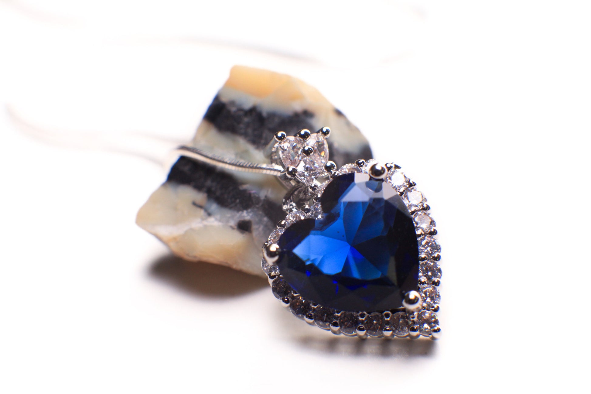 Blue Sapphire CZ diamond setting Ocean of the Heart Pendant 925 Sterling Silver Necklace Italian Sterling Silver snake Chain,Gift