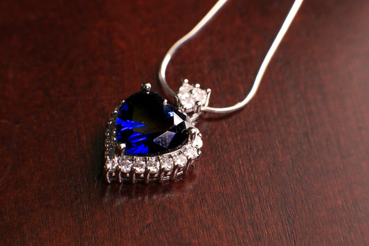 Blue Sapphire CZ diamond setting Ocean of the Heart Pendant 925 Sterling Silver Necklace Italian Sterling Silver snake Chain,Gift