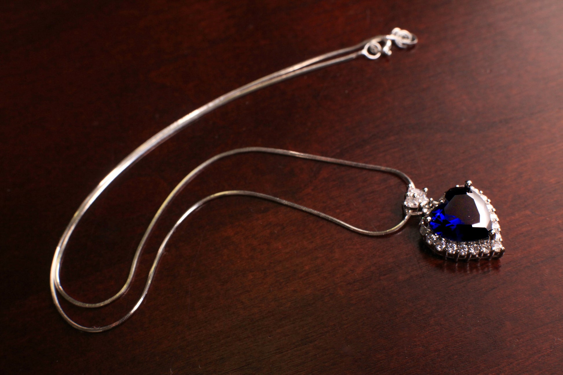 Blue Sapphire CZ diamond setting Ocean of the Heart Pendant 925 Sterling Silver Necklace Italian Sterling Silver snake Chain,Gift