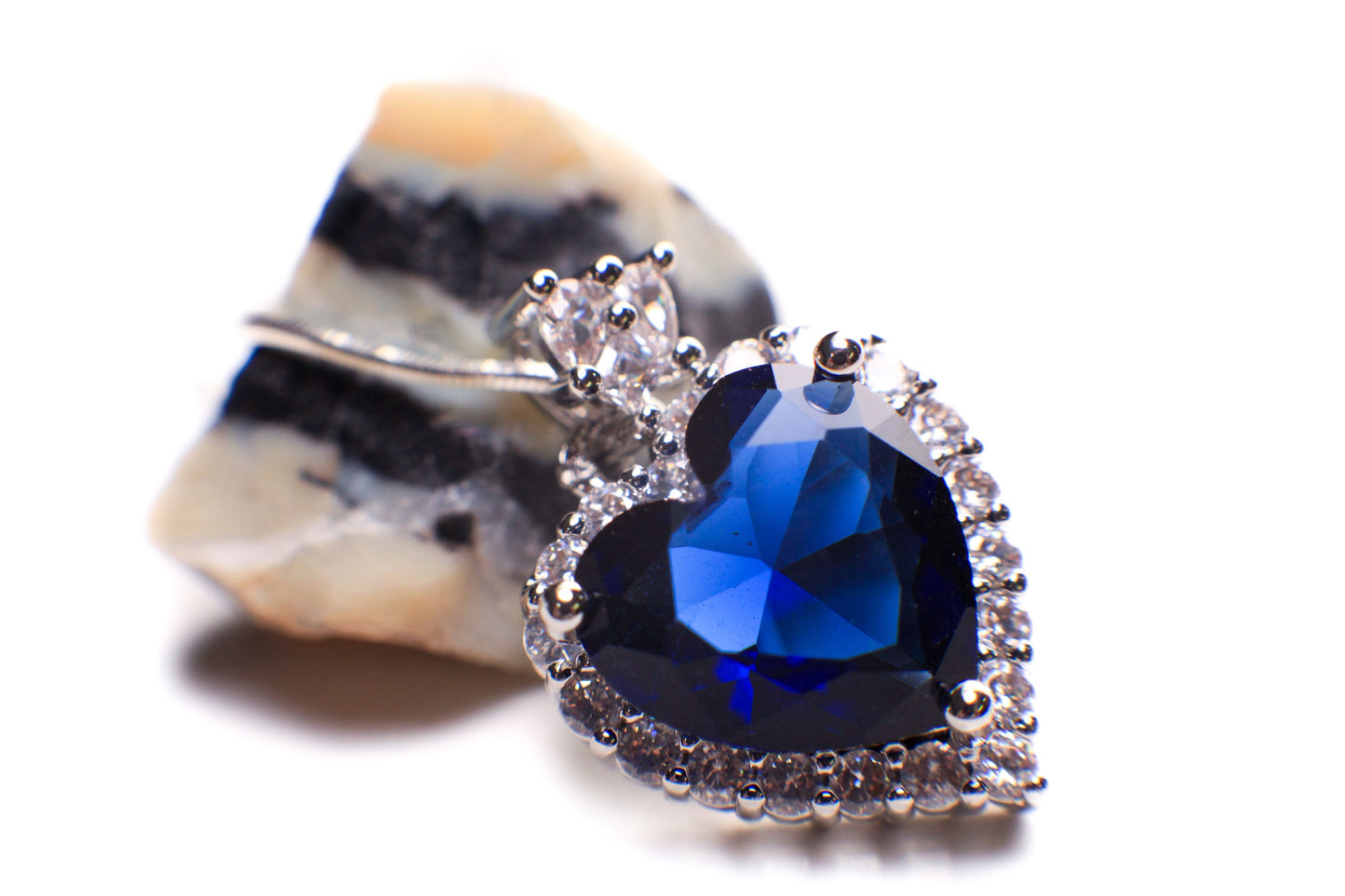 Blue Sapphire CZ diamond setting Ocean of the Heart Pendant 925 Sterling Silver Necklace Italian Sterling Silver snake Chain,Gift