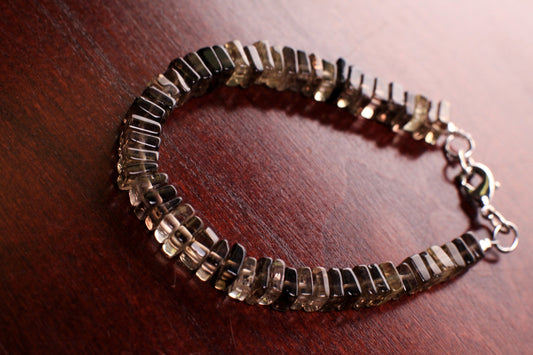 Natural Lemon Quartz square Heishi 6mm shaded beaded Bracelet in Rhodium Sterling Silver, Gift for her