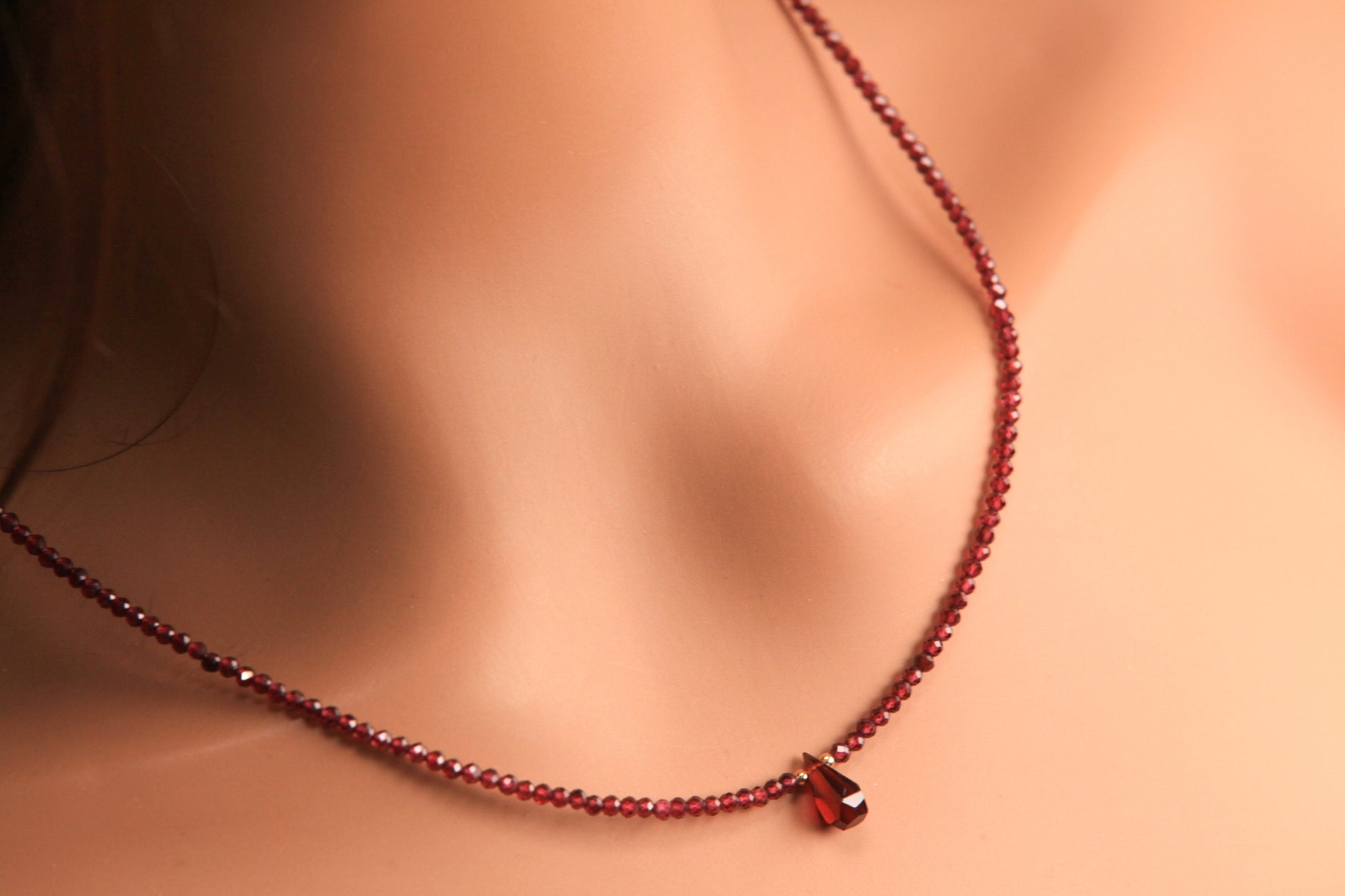 Mozambique Garnet 2.5mm Faceted Round Choker Layering Necklace with genuine garnet pendant in14k goldfilled January Birthstone, Woman Gift