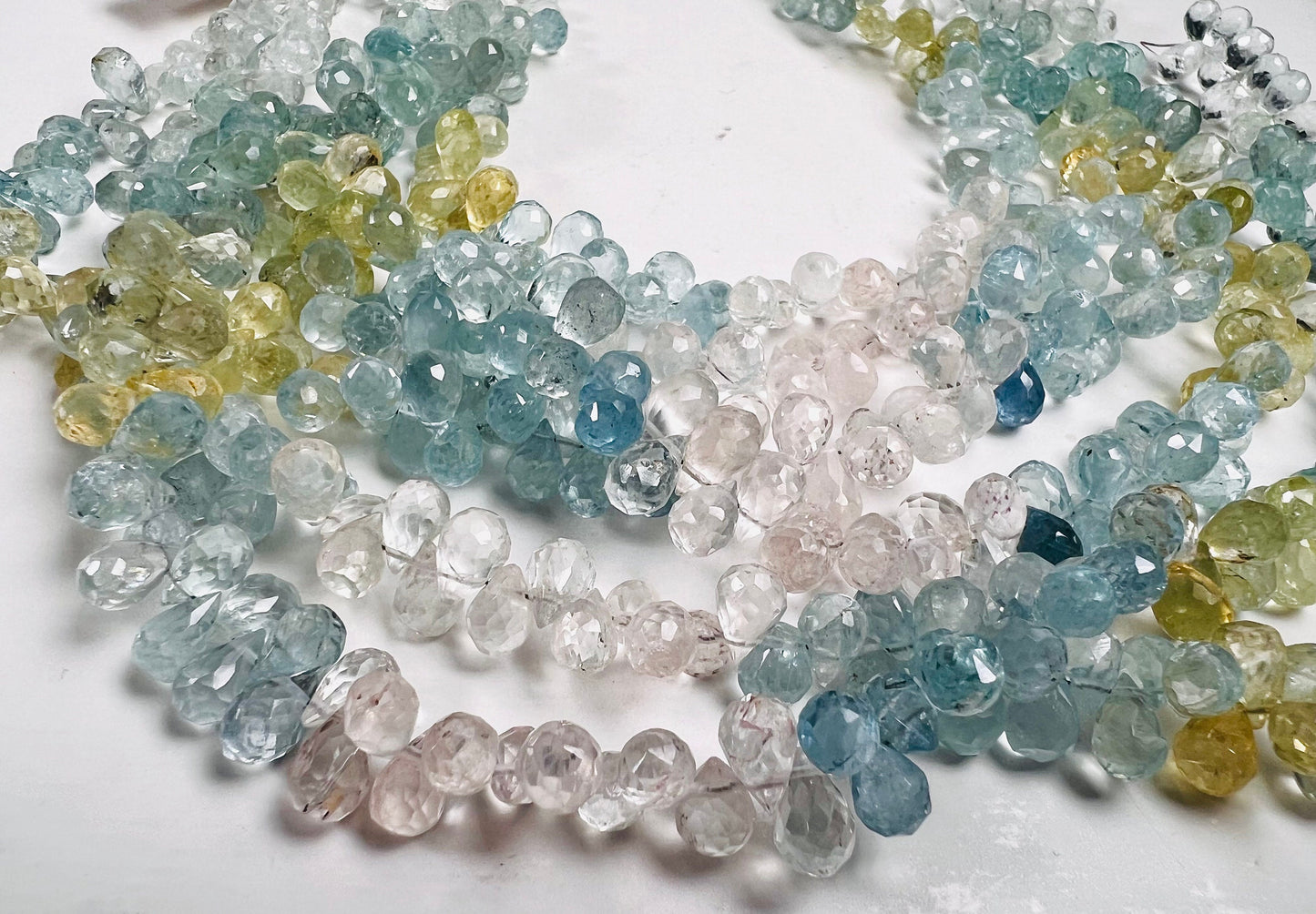 Natural Aquamarine Morganite Facetrd Briolette round Drop 6x7-8mm Jewelry Making Beads 40 pcs approx 4” and 80 pcs approx 8” full strand