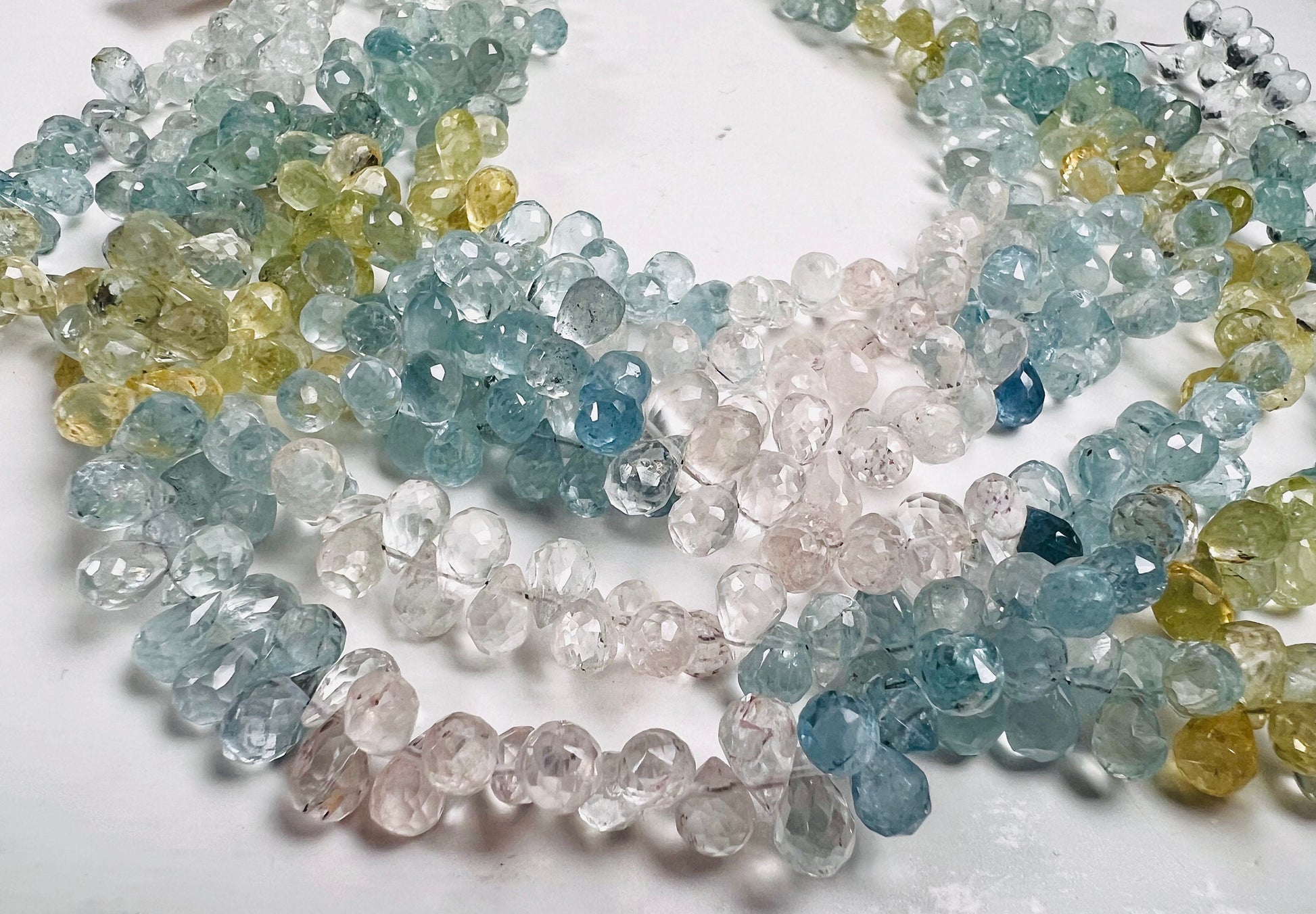 Natural Aquamarine Morganite Facetrd Briolette round Drop 6x7-8mm Jewelry Making Beads 40 pcs approx 4” and 80 pcs approx 8” full strand