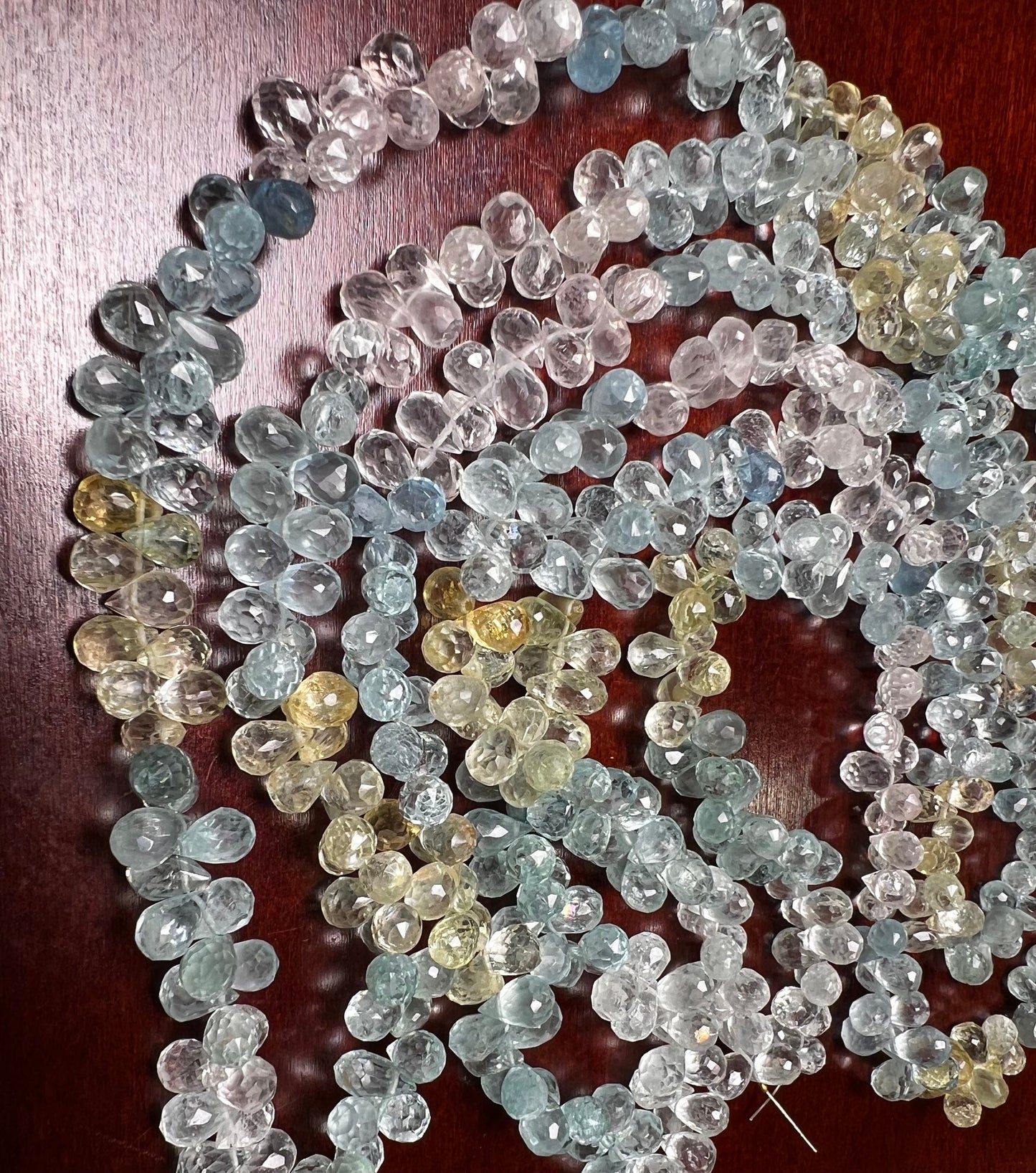 Natural Aquamarine Morganite Facetrd Briolette round Drop 5-6x6-7mm Jewelry Making Beads 38 pcs approx 4” and 77 pcs approx 8” full strand