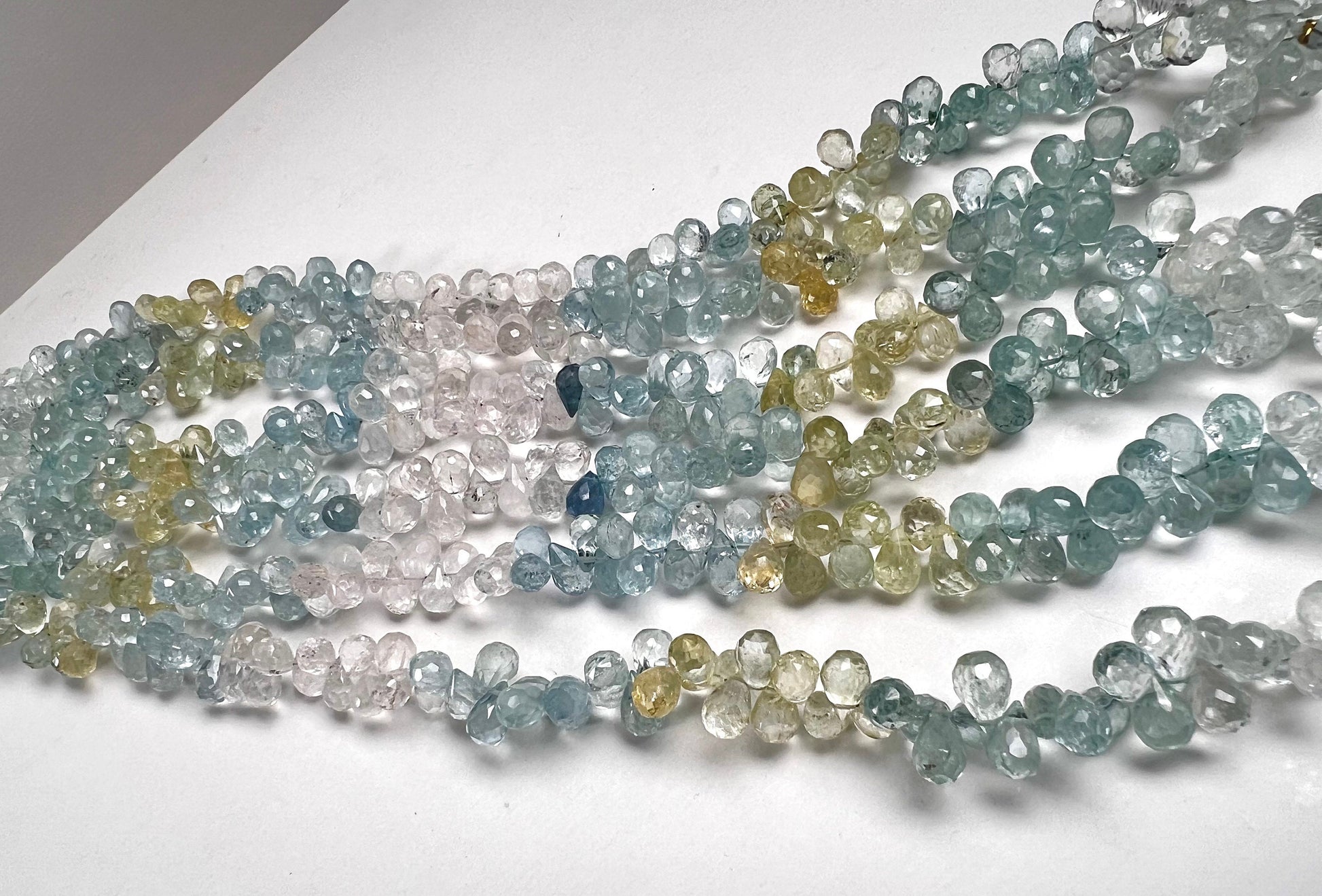 Natural Aquamarine Morganite Facetrd Briolette round Drop 6x7-8mm Jewelry Making Beads 40 pcs approx 4” and 80 pcs approx 8” full strand