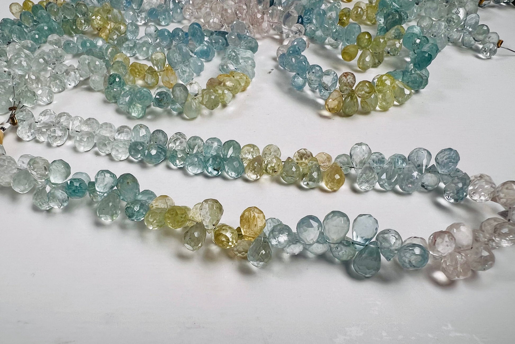Natural Aquamarine Morganite Facetrd Briolette round Drop 5-6x6-7mm Jewelry Making Beads 38 pcs approx 4” and 77 pcs approx 8” full strand