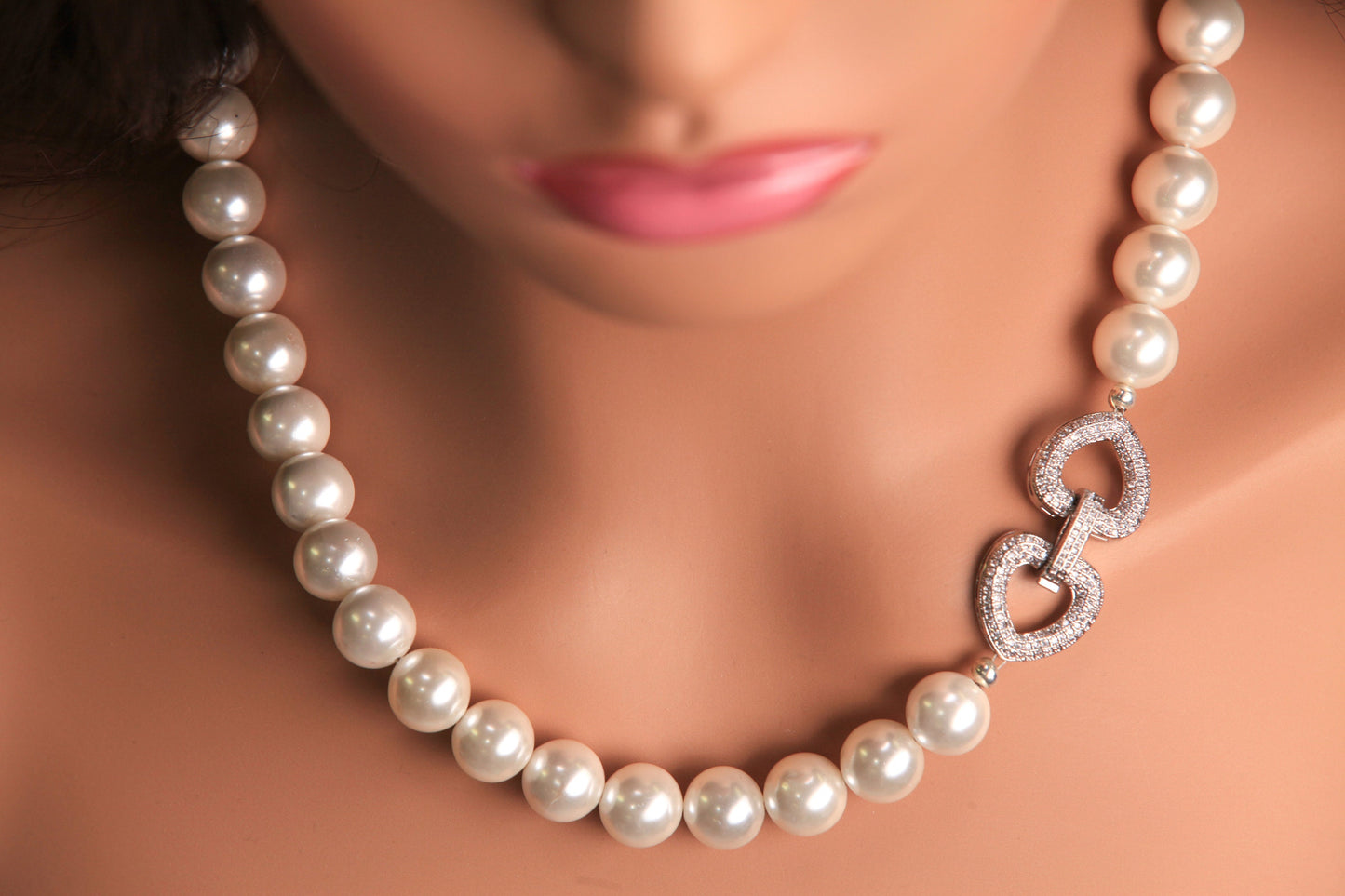 South Sea Shell Pearl 12mm White High Luster CZ Diamond Fancy clasp Statement Necklace elegant Gift for Her