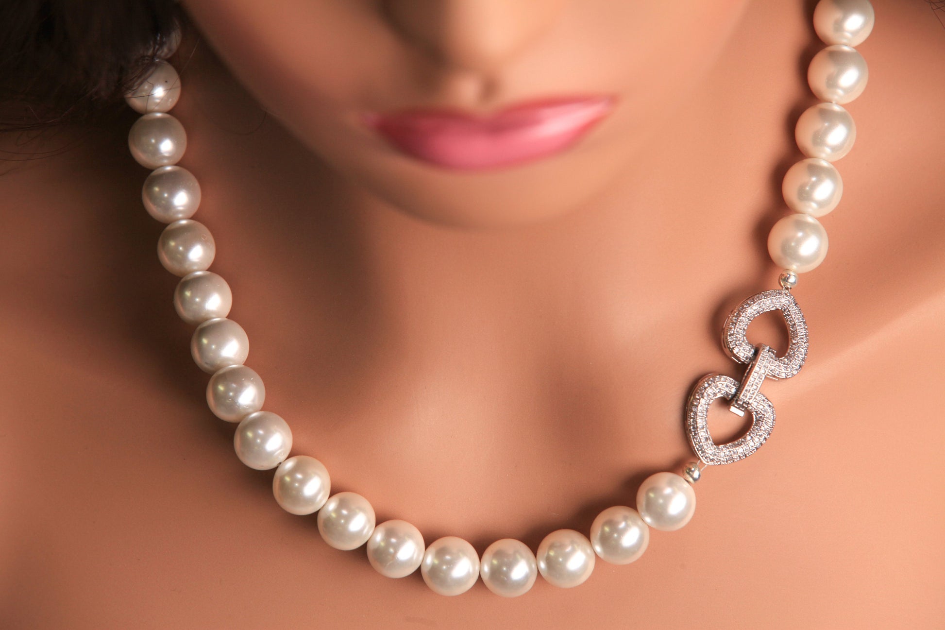 South Sea Shell Pearl 12mm White High Luster CZ Diamond Fancy clasp Statement Necklace elegant Gift for Her