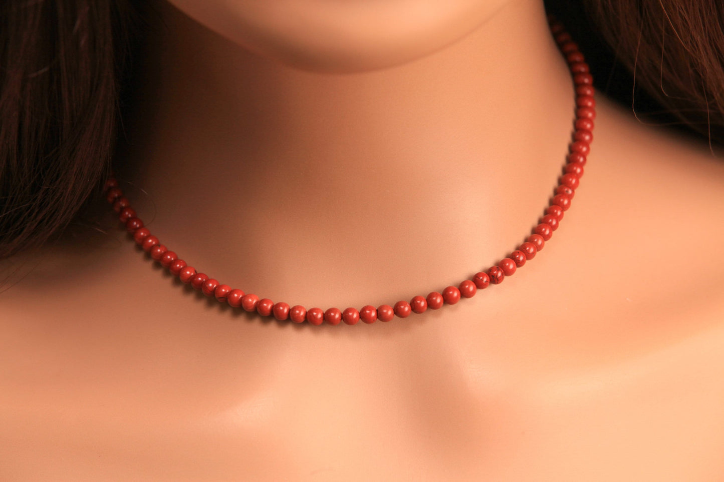 Natural Red Jasper 4mm Smooth Round Choker Layering Necklace, Handmade, Energy, Minimalist, Gift October Birthstone