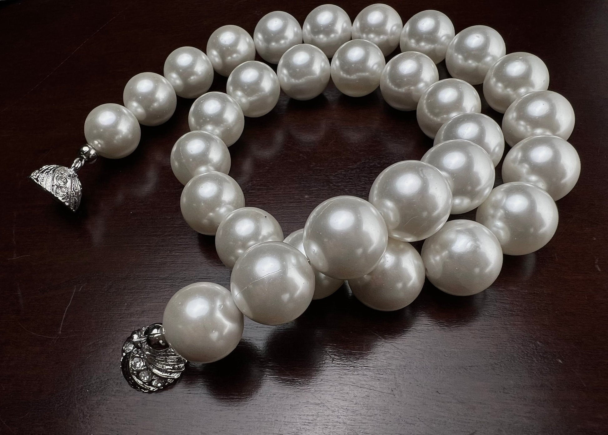 White South Sea Shell Pearl 14mm Necklace: Silver Clasp Bridal Necklace