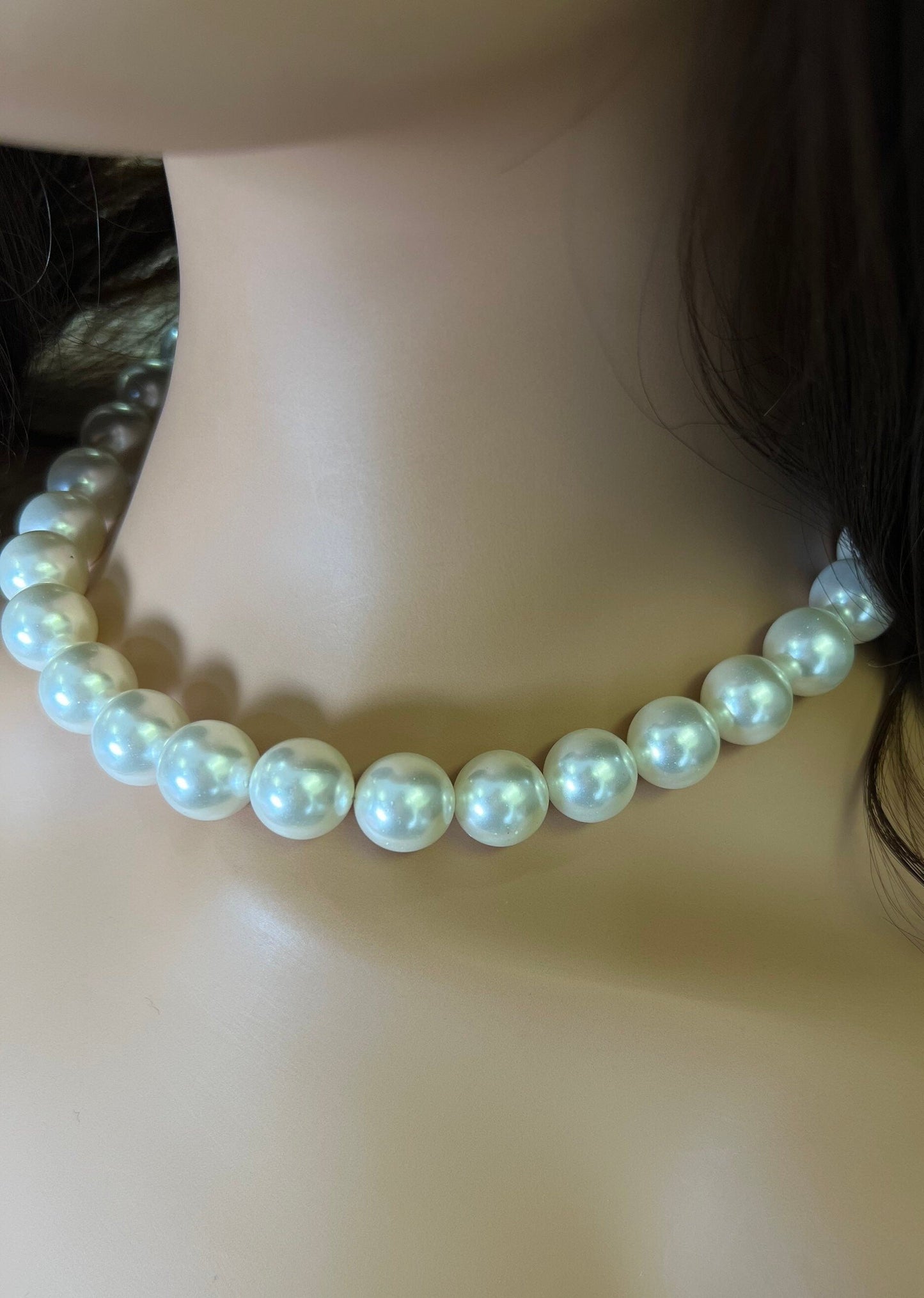 White South Sea Shell Pearl 14mm Large High Luster Statement Necklace, Strong Magnetic Silver Rhodium Fancy Ball Clasp Necklace, Bridal