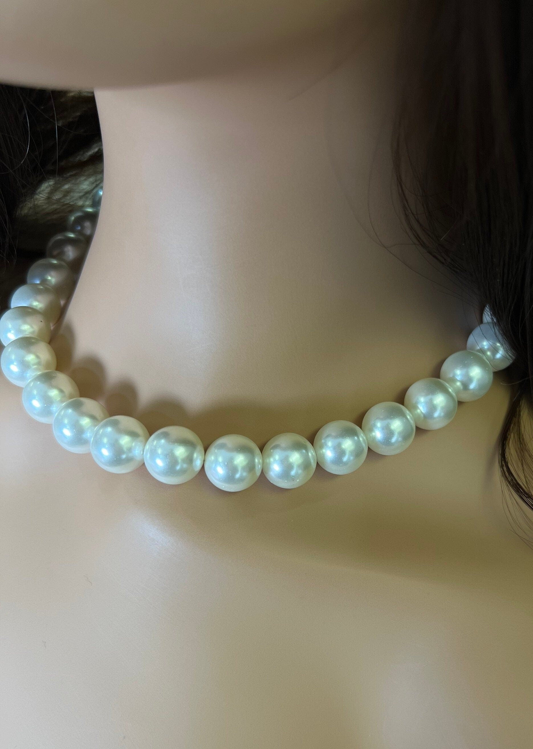 White South Sea Shell Pearl 14mm Necklace: Silver Clasp Bridal Necklace