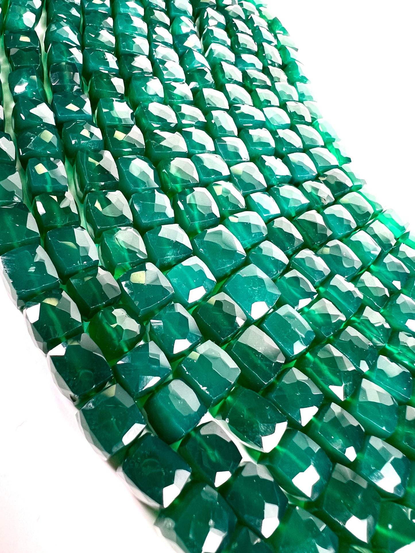 Genuine Green Onyx Faceted square cube 7.5-8mm AAA Quality Natural gemstone beads for Jewelry Making ,8” strand approx 24-25 pcs