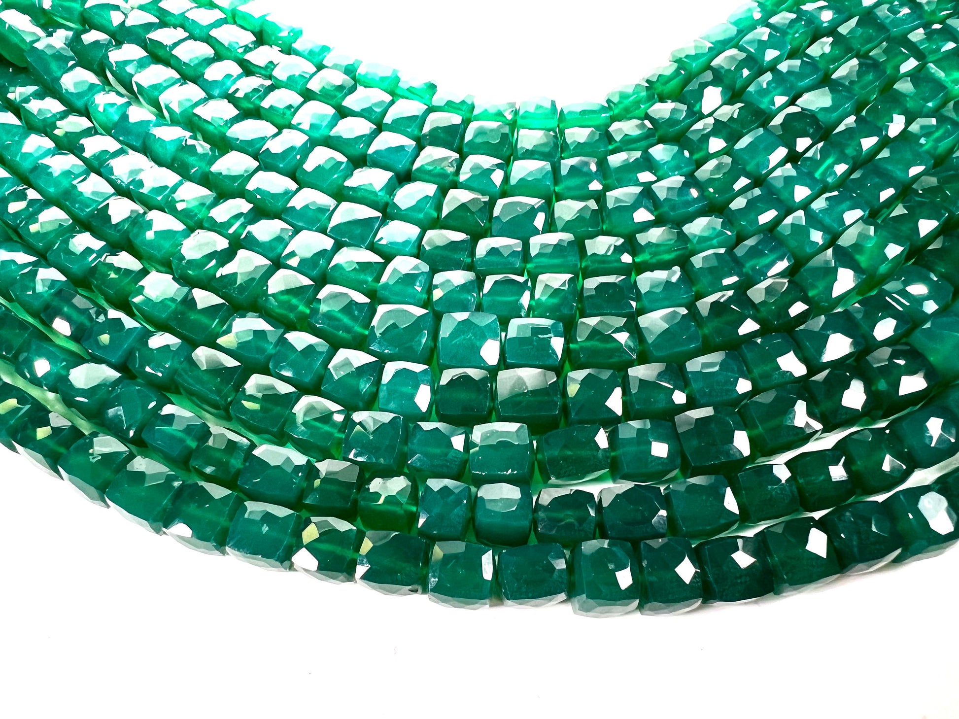 Genuine Green Onyx Faceted square cube 7.5-8mm AAA Quality Natural gemstone beads for Jewelry Making ,8” strand approx 24-25 pcs