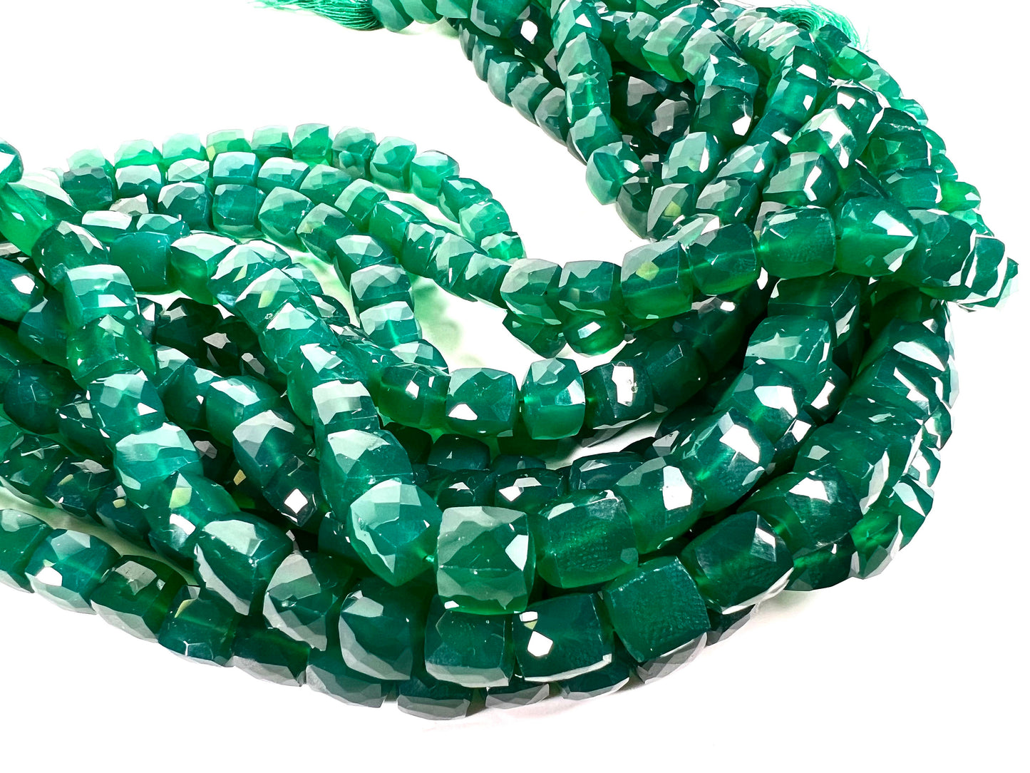 Genuine Green Onyx Faceted square cube 7.5-8mm AAA Quality Natural gemstone beads for Jewelry Making ,8” strand approx 24-25 pcs