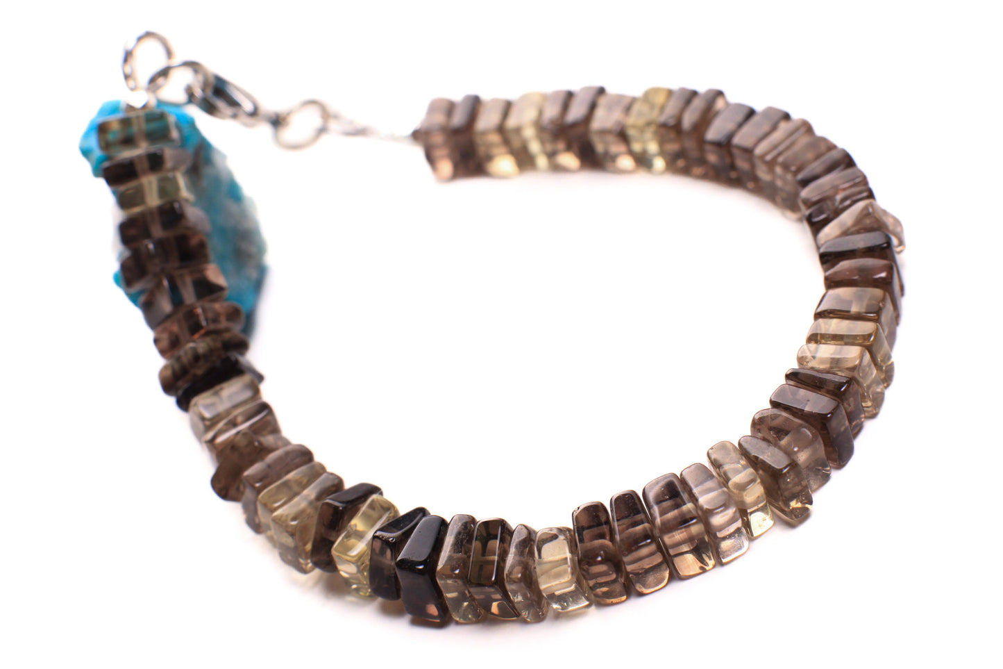 Natural Lemon Quartz square Heishi 6mm shaded beaded Bracelet in Rhodium Sterling Silver, Gift for her