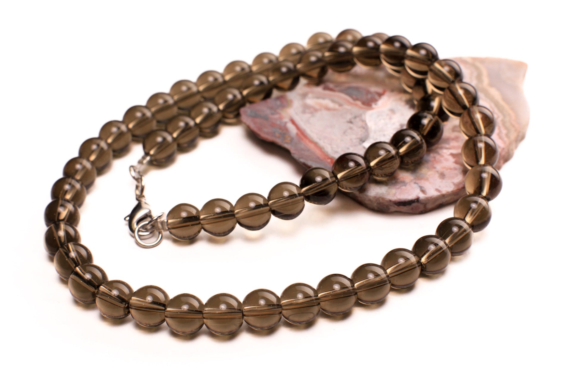 Natural Smokey Quartz 8mm Smooth Round Silver, AAA Quality smokey Quartz, Healing, Energy, Meditation Necklace