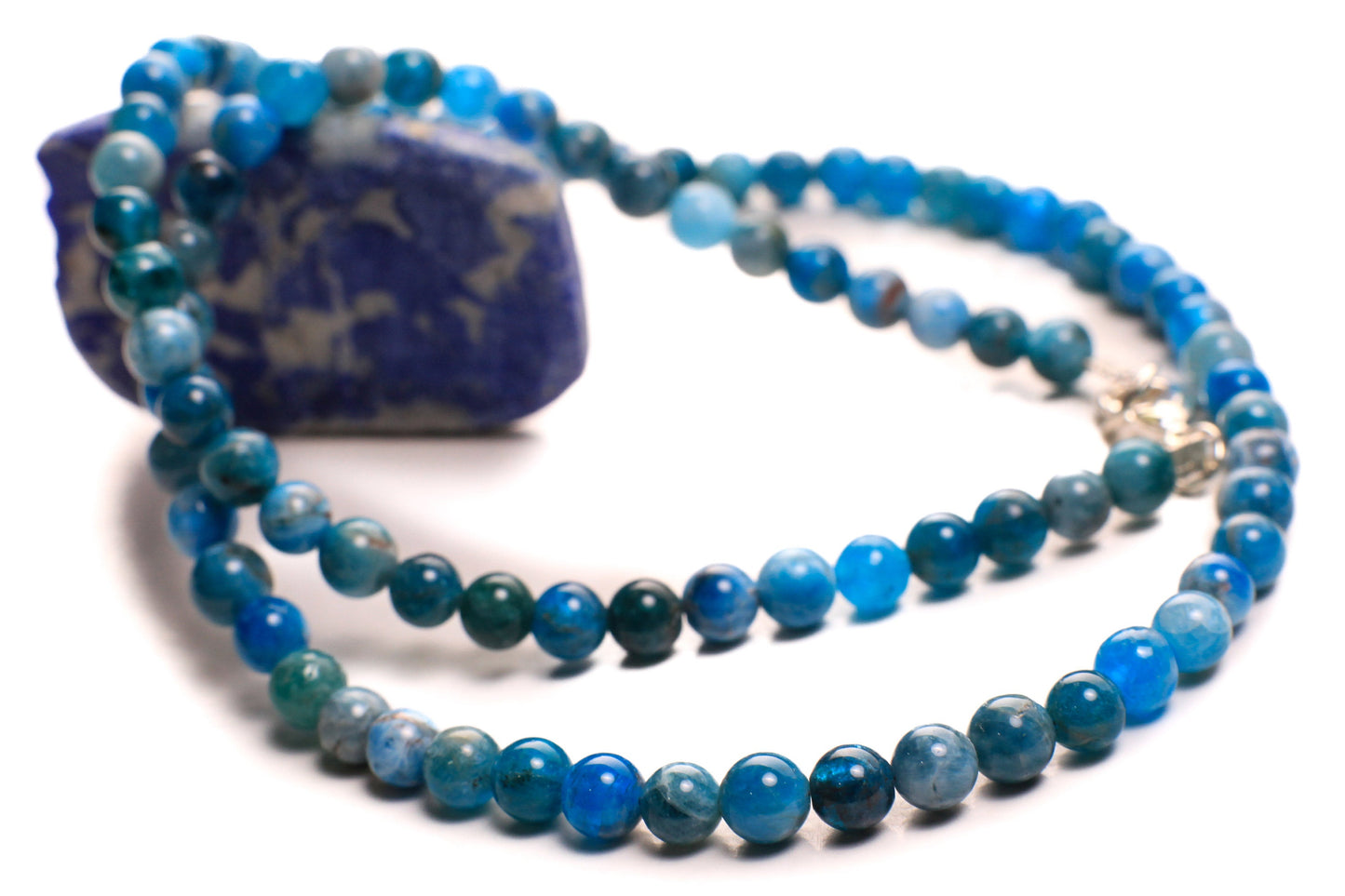 Natural Apatite Blue 5mm Smooth Round gemstone beaded necklace beautiful blue stripe beaded choker or layer necklace