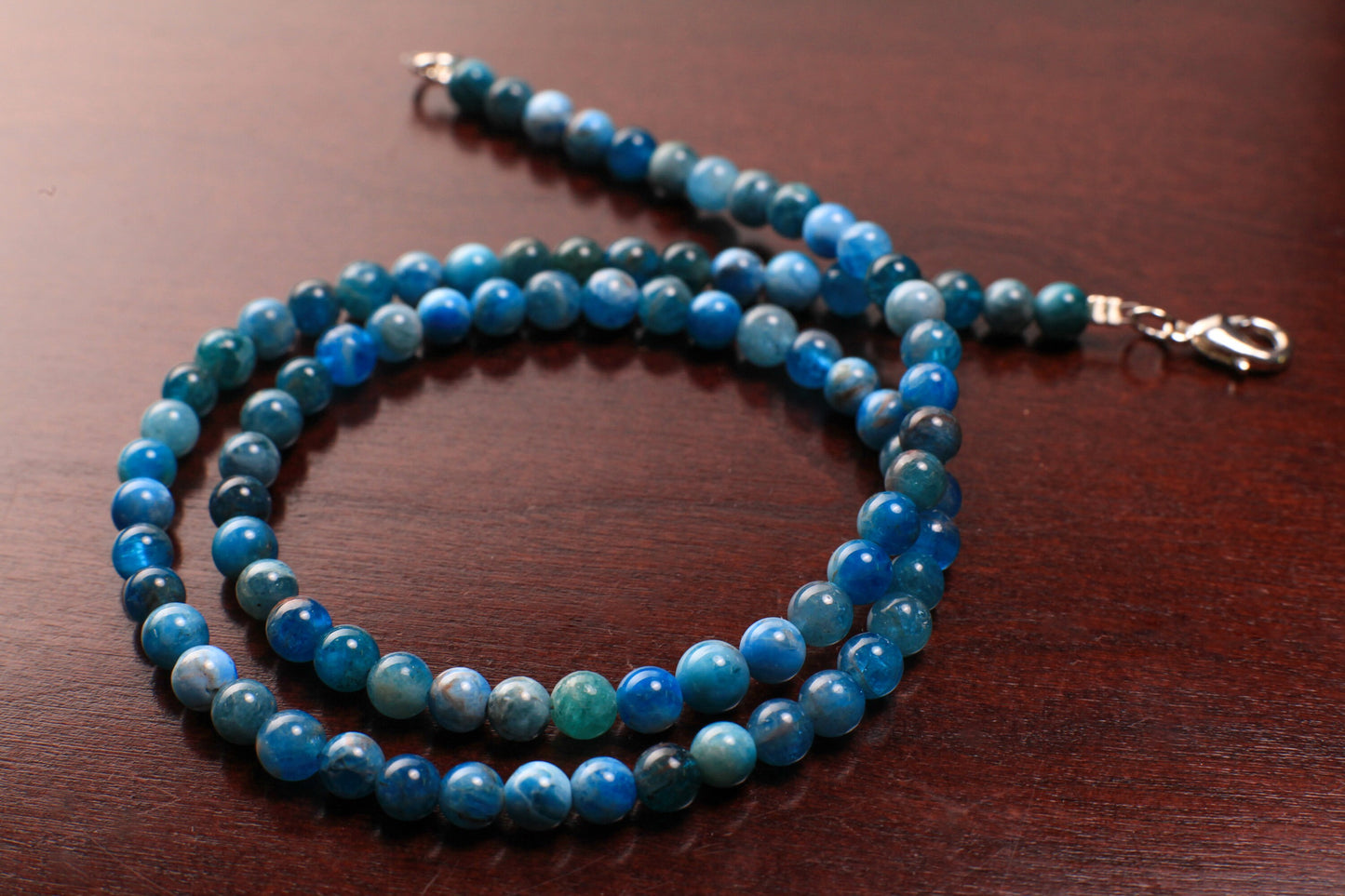 Natural Apatite Blue 5mm Smooth Round gemstone beaded necklace beautiful blue stripe beaded choker or layer necklace