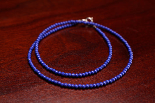 Genuine Lapis Lazuli 2mm smooth Round royal blue with 925 Sterling clasp Choker, Layering Necklace Gemstones gift for Man and women