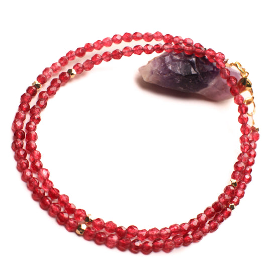 Red Onyx 4mm Faceted Round Choker Necklace with Gold or Silver Diamond Cut Spacer