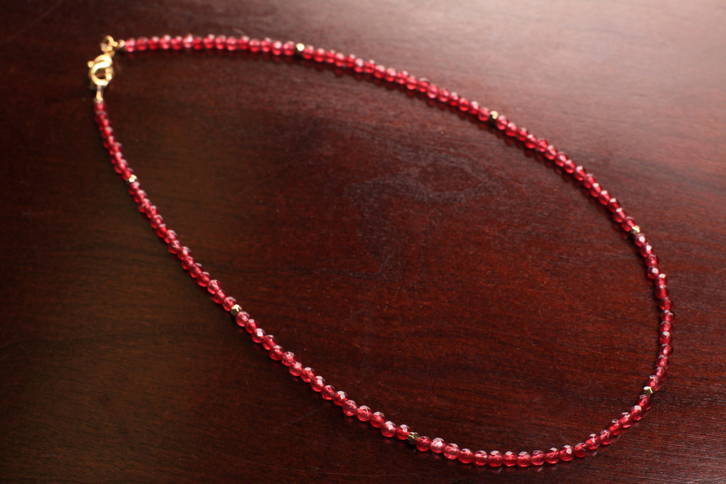 Red Onyx 3mm Faceted Round Choker Necklace with Gold or Silver Diamond Cut Spacer