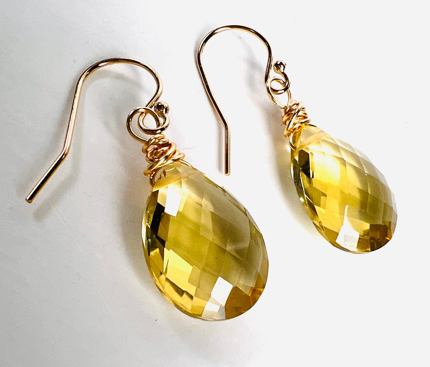 Genuine Lemon Topaz Faceted Teardrop cut gemstone AAA Earrings, 12x16mm drop in 925 Sterling Silver, 14K Gold Filled