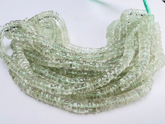 Green Amethyst smooth Heishi tyre 5.5-6mm washer bead Green Prasiolite Jewelry Making Gemstone Beads 6.5" , 13"