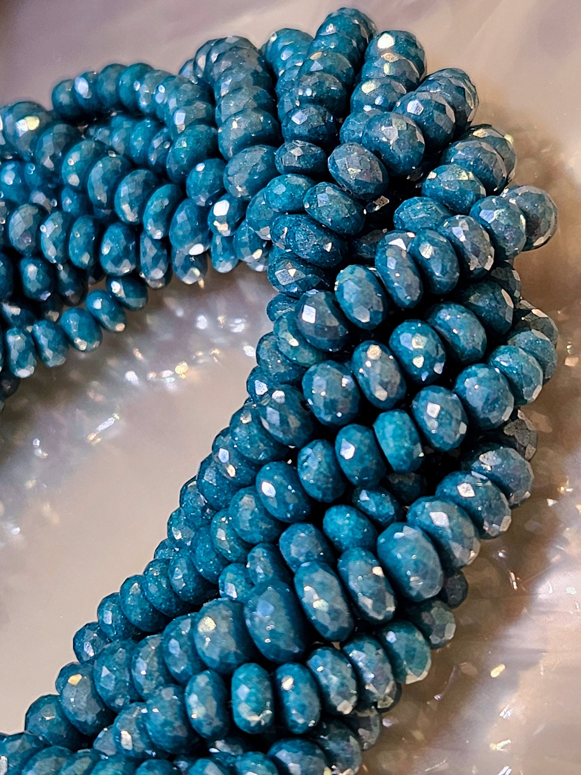 Moonstone Rondelle, Genuine Moonstone Mystic Teal Blue Coated High Quality Faceted Roundels in Gemstone Beads 6" Strand