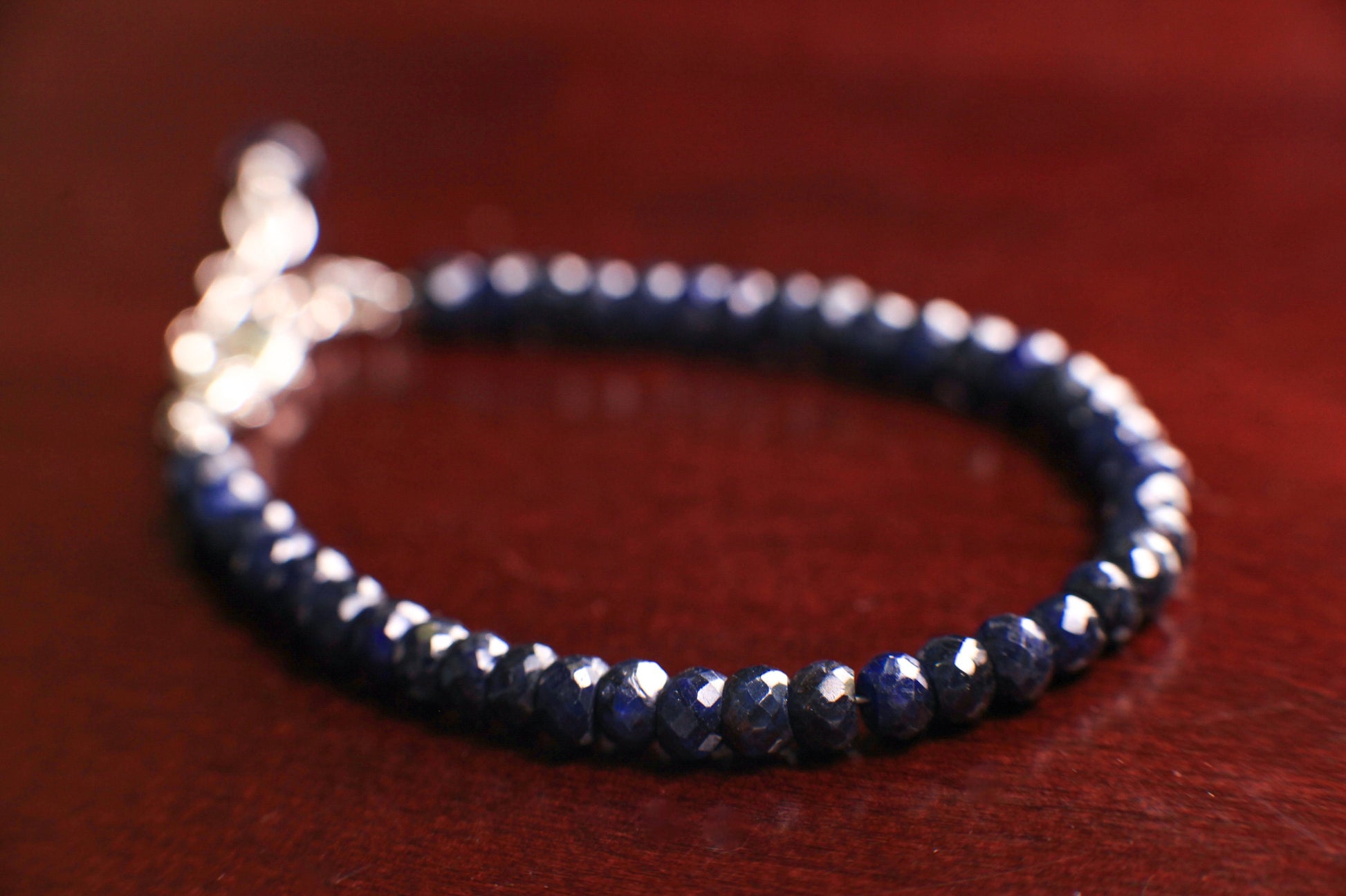 Natural Sapphire blue 4.5-5mm Faceted Rondelle Bracelet in 925 Sterling Silver Clasp and 1" Extension Chain, September Birthstone