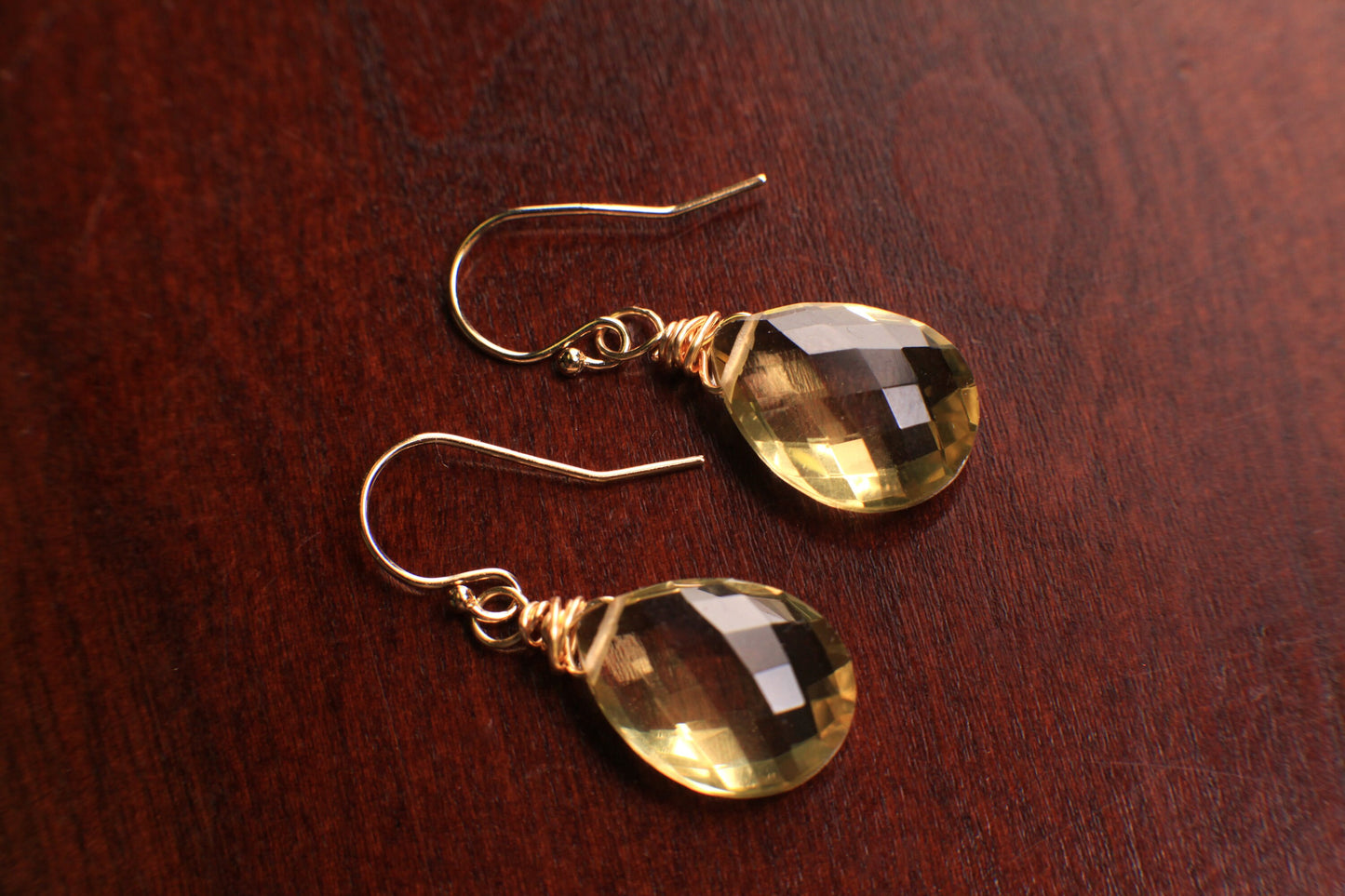 Genuine Lemon Topaz Faceted Teardrop cut gemstone AAA Earrings, 12x16mm drop in 925 Sterling Silver, 14K Gold Filled