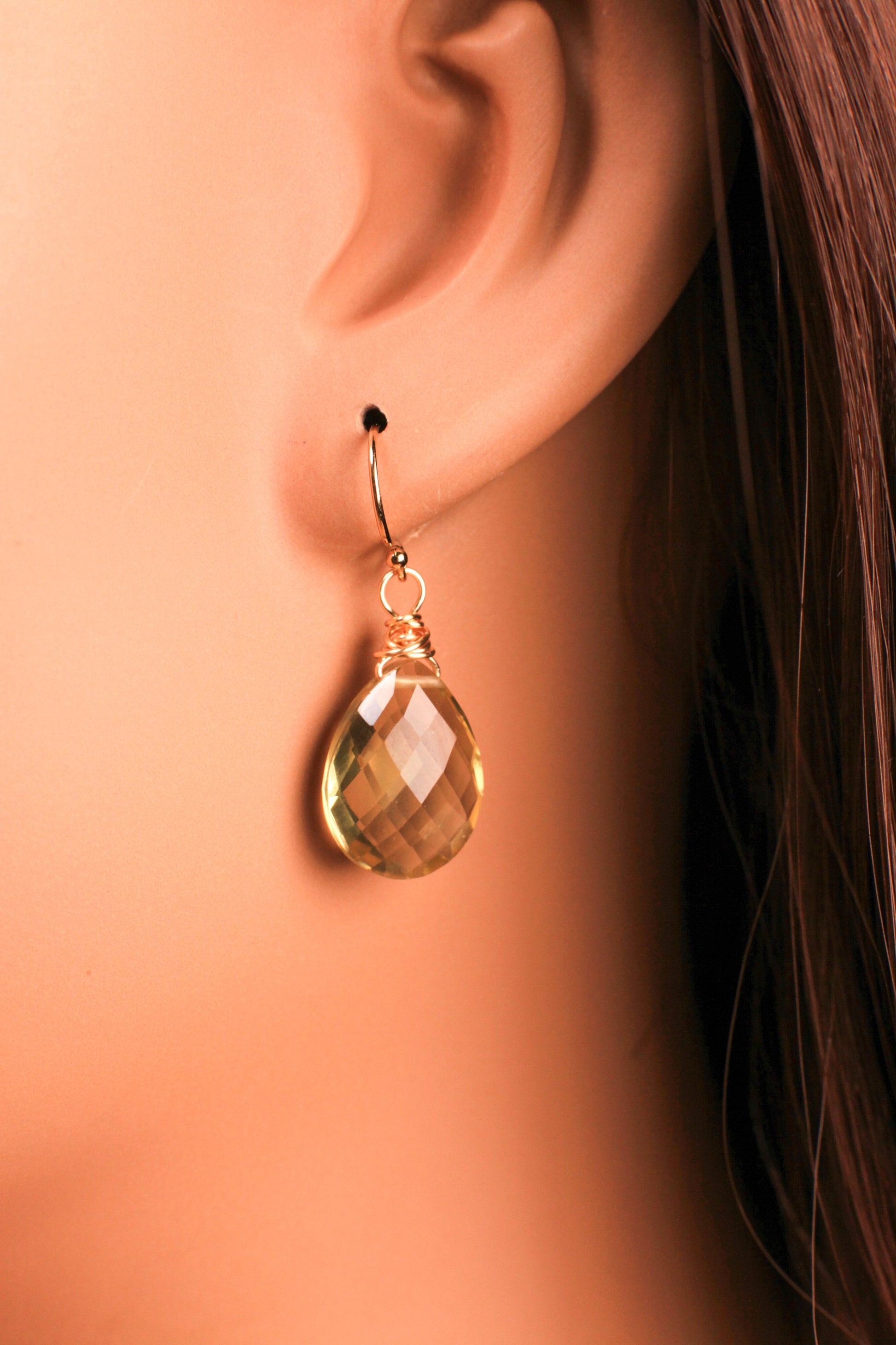 Genuine Lemon Topaz Faceted Teardrop cut gemstone AAA Earrings, 12x16mm drop in 925 Sterling Silver, 14K Gold Filled