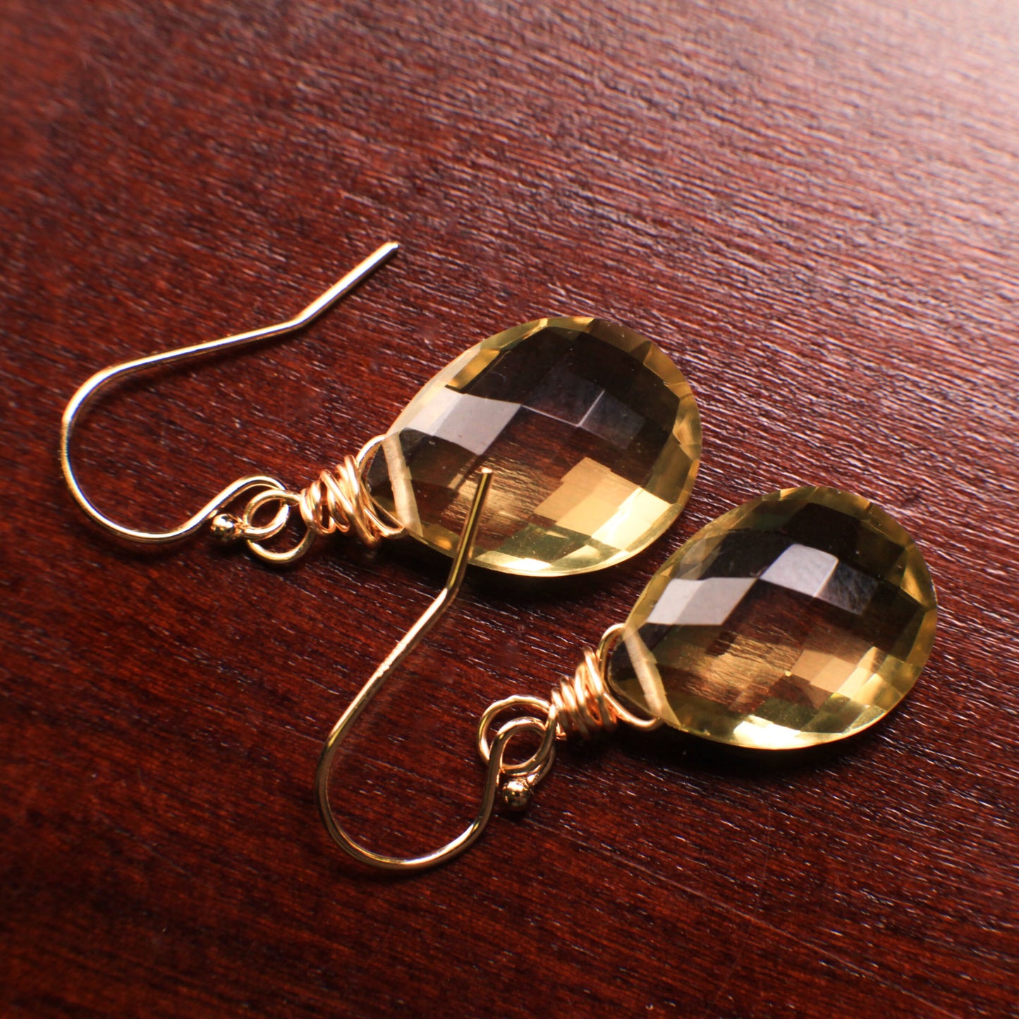 Genuine Lemon Topaz Faceted Teardrop cut gemstone AAA Earrings, 12x16mm drop in 925 Sterling Silver, 14K Gold Filled