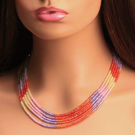 Sunset CZ Multi Shaded 5 Strands 20” Necklace Plus 9" Adjustable Thread. Beautiful Sunset Ombre orange yellow disco necklace