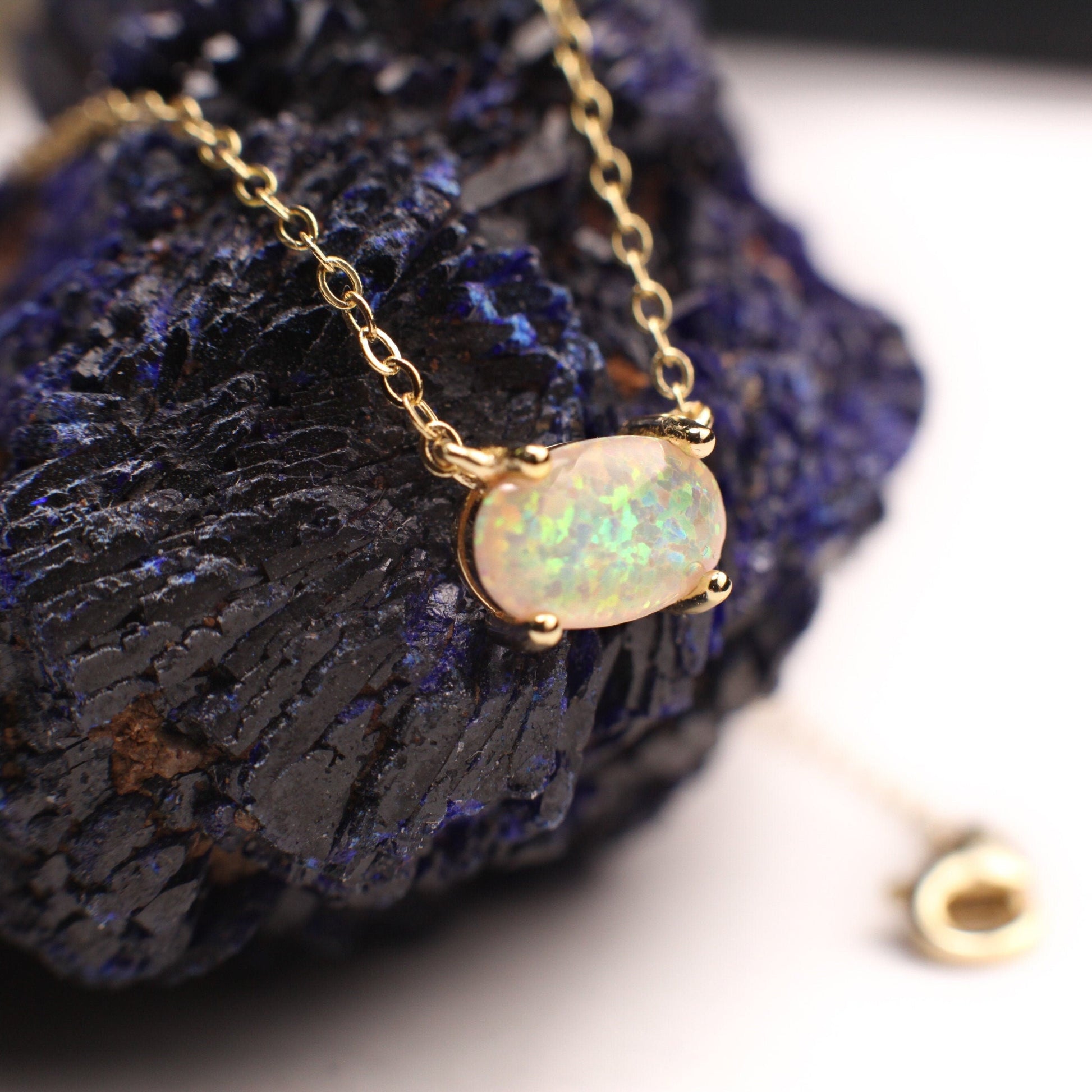 Ethiopian Fire Opal, Welo Opal, 5x9mm Oval Prong Pendant Necklace in 925 Sterling Silver, 22K Gold Vermeil AAA Quality Fiery Opal Elegant