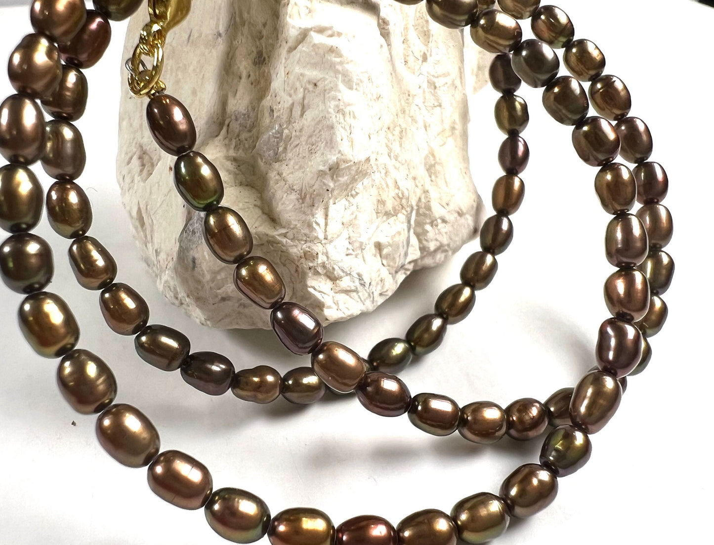 Natural Freshwater bronze color Pearl 4x6 Rice Oval AAA high luster pearl in gold clasp Necklace, Choker, Layering, Minimalist