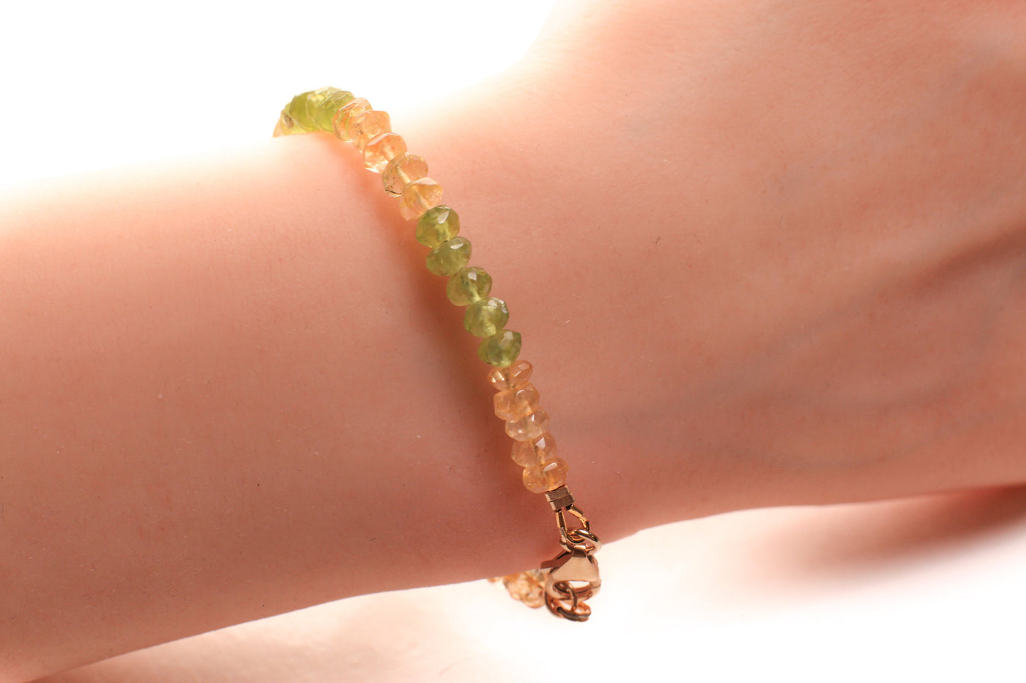 Citrine, Peridot 5mm Faceted Bracelet in Gold lobster Clasp and findings, Healing, Energy Chakra gift