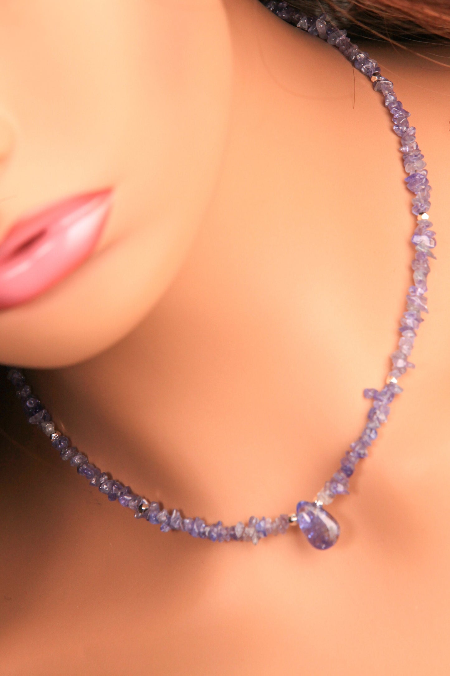 Natural Tanzanite Raw Chips with Tanzanite Teardrop Charm Necklace with 2" Extension Chain