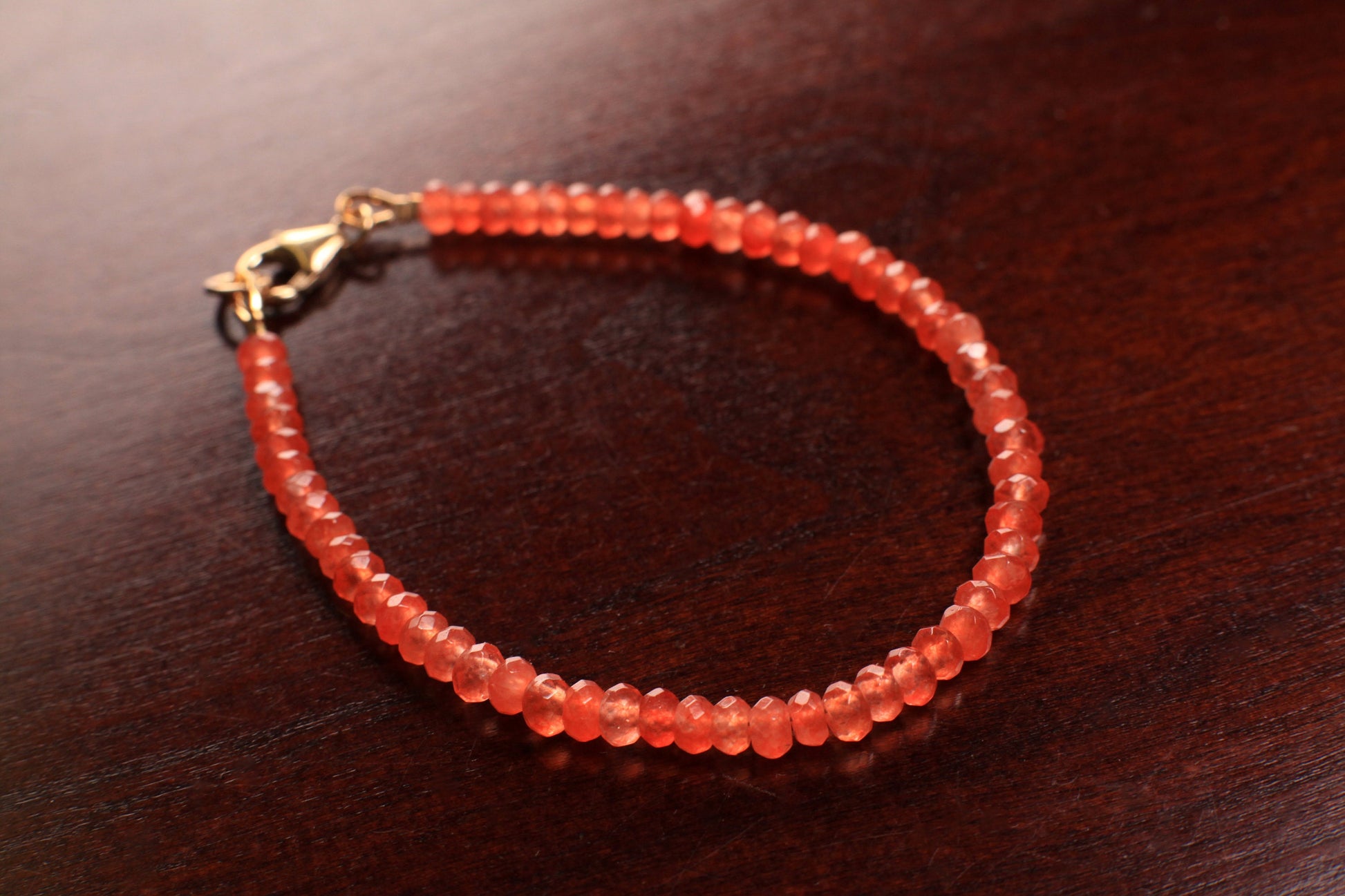 Carnelian 4mm Gemstone Bracelet in 925 Sterling Silver or 14K Gold Filled Lobster Clasp