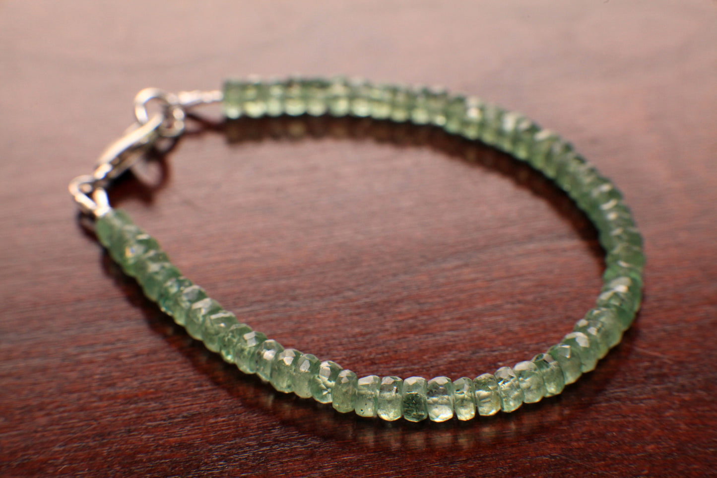 Natural Green Kyanite Bracelet, AAA Quality Mint Green Kyanite Faceted 4-4.5mm Roundel, 925 Sterling Silver bracelet gift 6"-10" size.