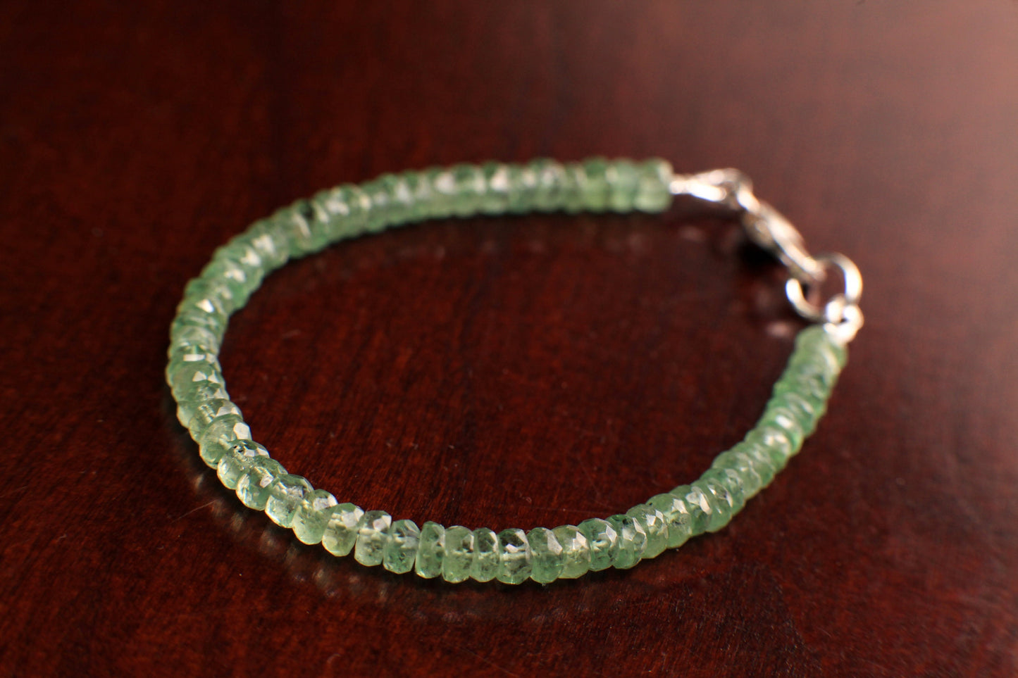 Natural Green Kyanite Bracelet, AAA Quality Mint Green Kyanite Faceted 4-4.5mm Roundel, 925 Sterling Silver bracelet gift 6"-10" size.